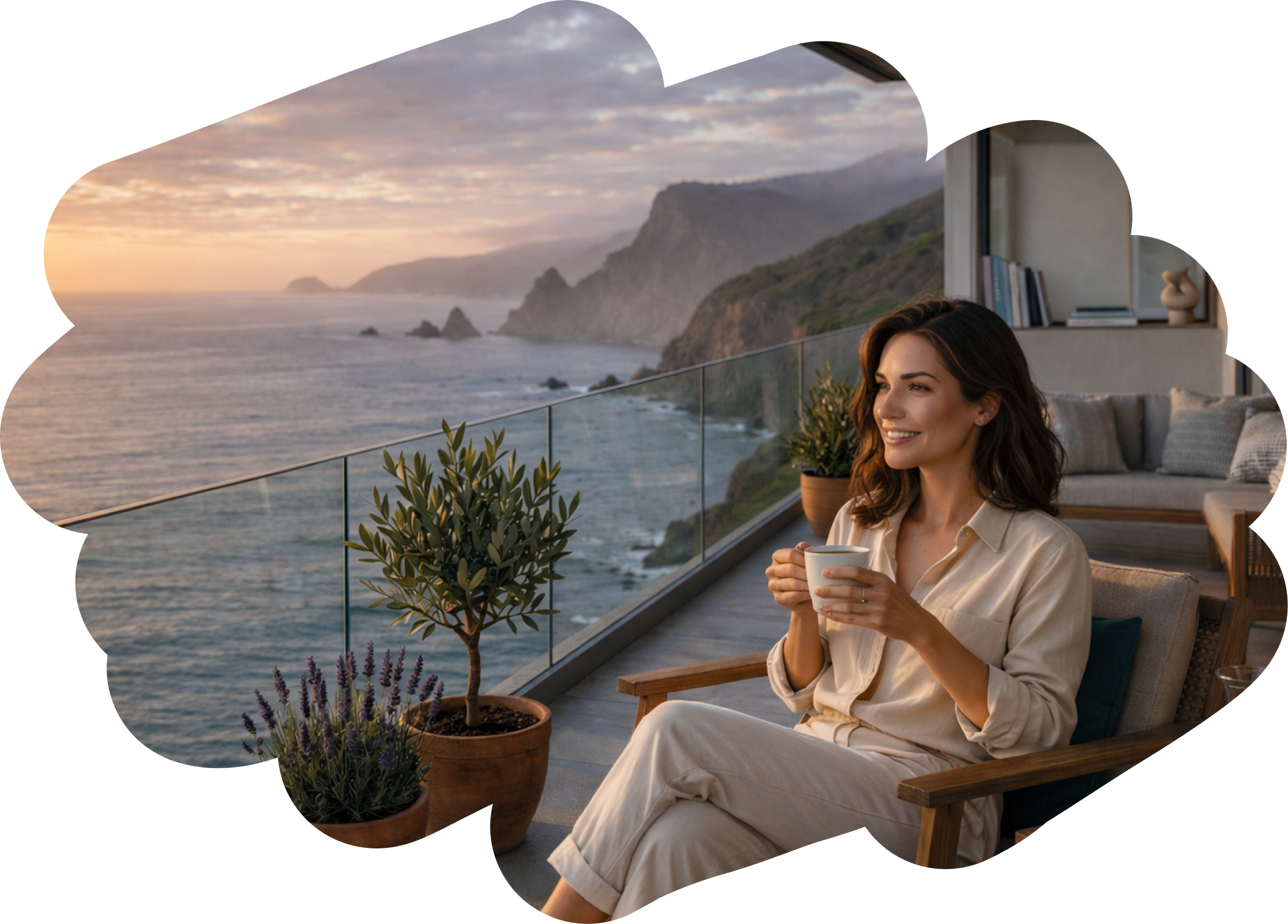 Vacation rental host relaxing on a balcony overlooking the coast